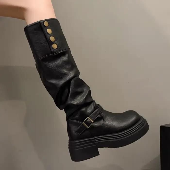 Bottes pliables à double boucle de ceinture pour femme