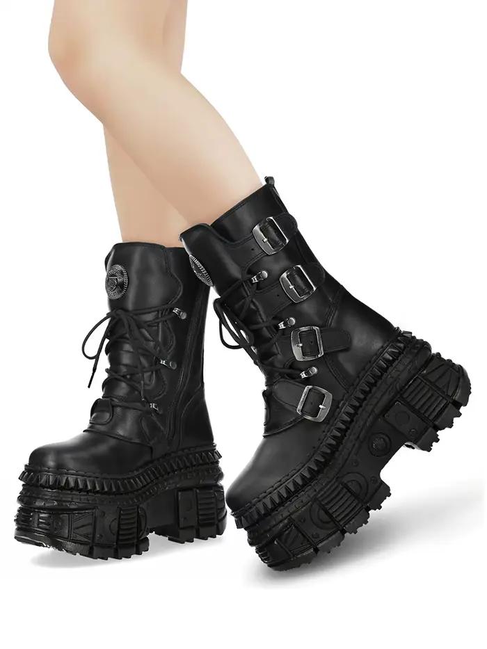2025 nouveau Style Punk femmes bottes à lacets talon hauteur plate-forme chaussures femme gothique cheville Rock