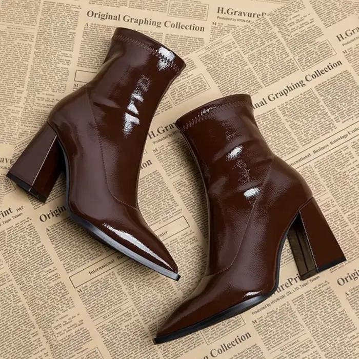 bottes pointues en velours pour femmes élégantes automne hiver bottes modernes bout pointu talon carré fermé ajustement parfait