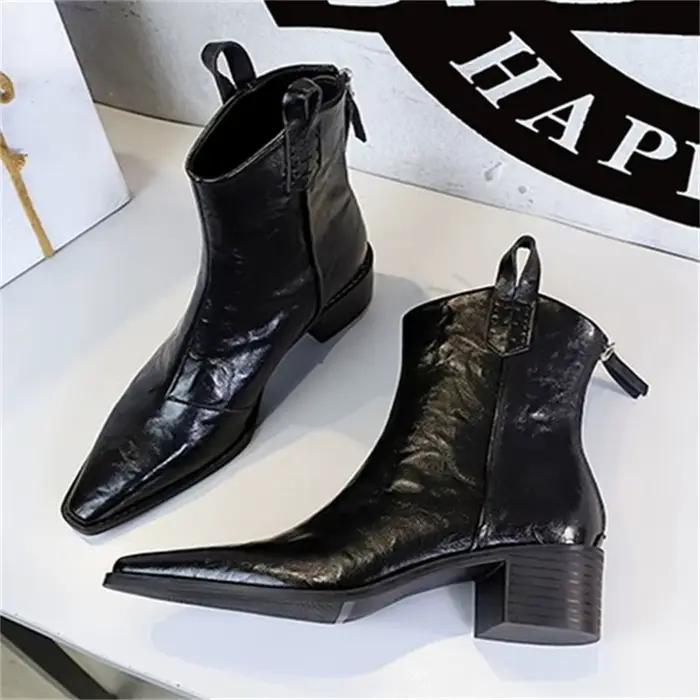 BIGTREE-Bottes de rinçage pointues pour femmes, Punk Designer, Vintage Parker, Chaussures à glissière, Mode, Talon carré, Automne, Hiver