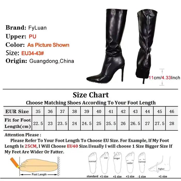 Bottes noires à hauteur de genou pour femmes, talons aiguilles pointus, chaussures d'hiver classiques avec fermeture éclair latérale, boîte de nuit, fête, 11CM