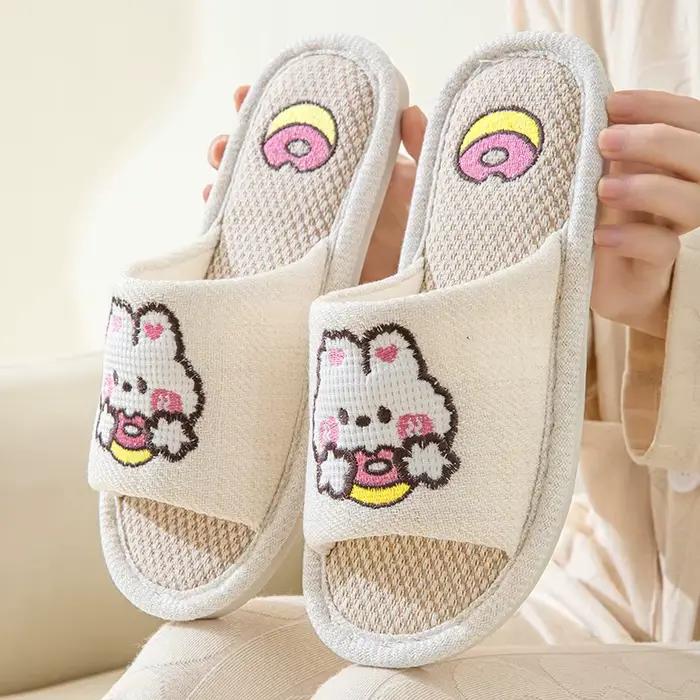 Chaussons en lin et coton pour toutes les saisons, unisexes, respirants, à semelle souple, antidérapants pour sols en bois dur, pantoufles d'intérieur pour couple