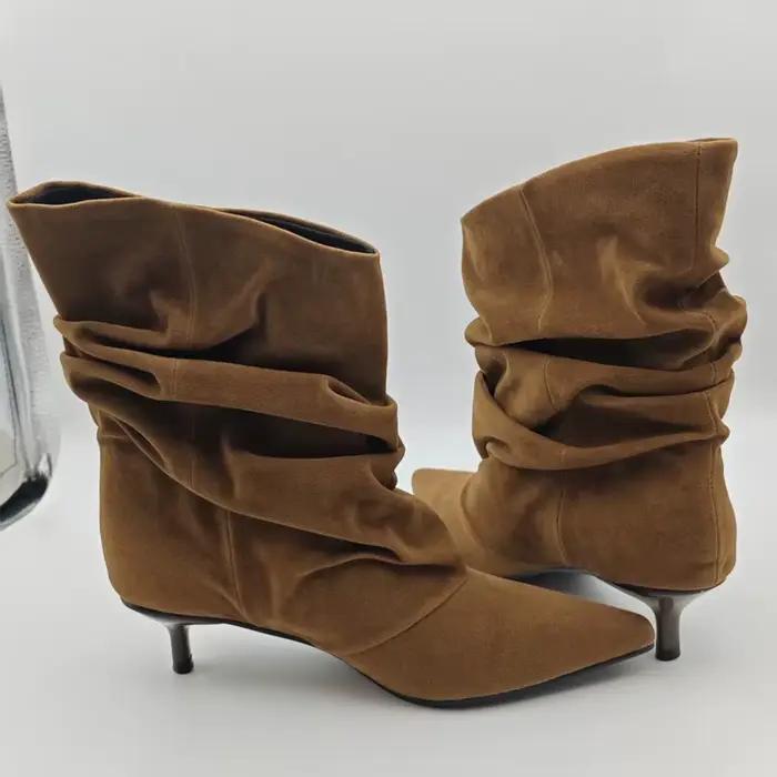 Eilyken hiver bout pointu bottines femmes plissé bottes courtes Femme rétro élégant concepteur