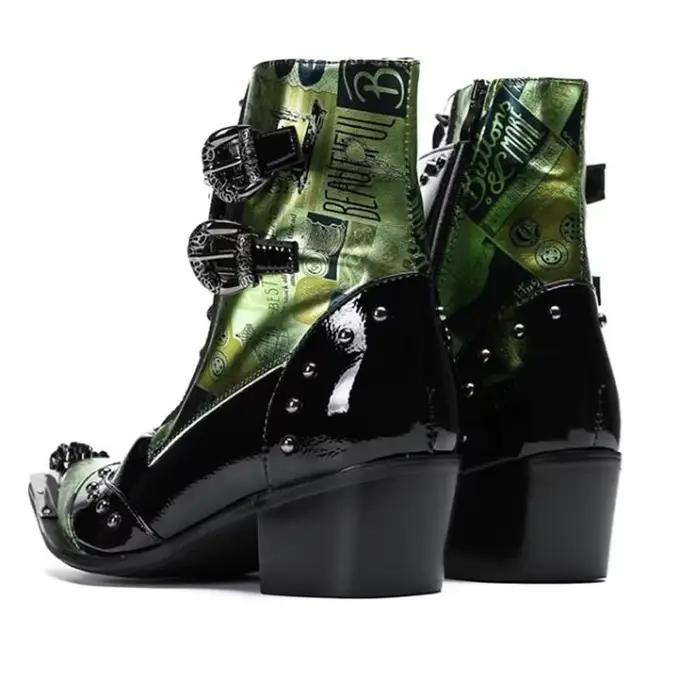 Bottes pointues en cuir verni pour hommes