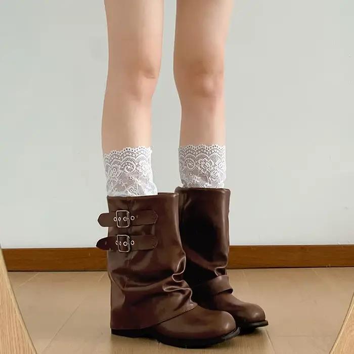 Bottes pour femmes, style vintage, talon épais, bottes western à la cheville, chaussures élégantes avec boucle de ceinture, bottes courtes en cuir souple et confortables pour femmes
