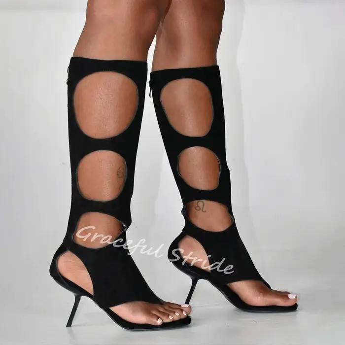 Nouvelles bottes de luxe pour femmes sexy en faux daim avec talons fins pour occasions spéciales été