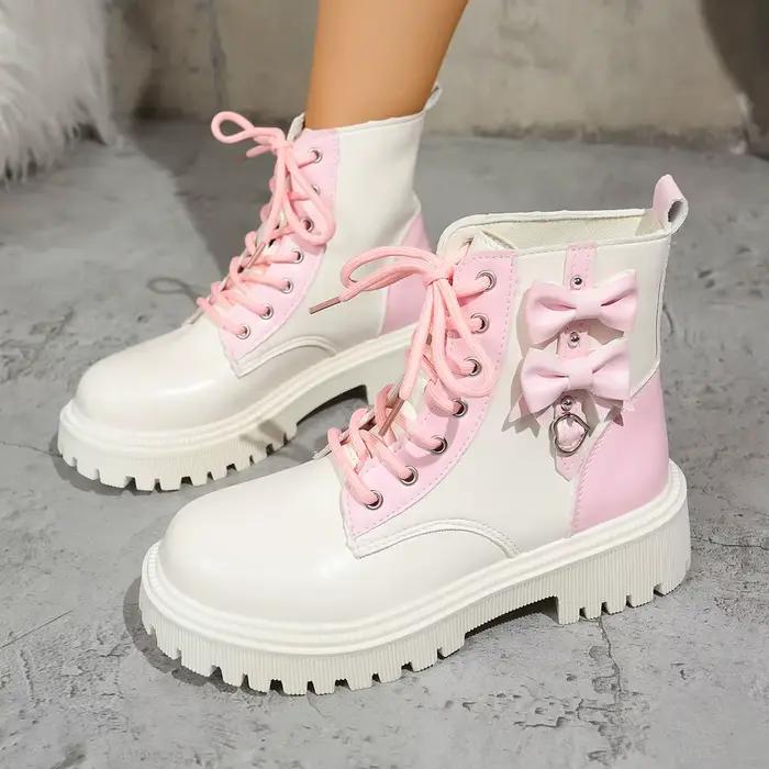 Bottines à lacets pour femme, rose bonbon, avec nœud, multicolores, à semelle épaisse, style Candy Punk, avec décoration métallique, collection automne 2026, taille 42