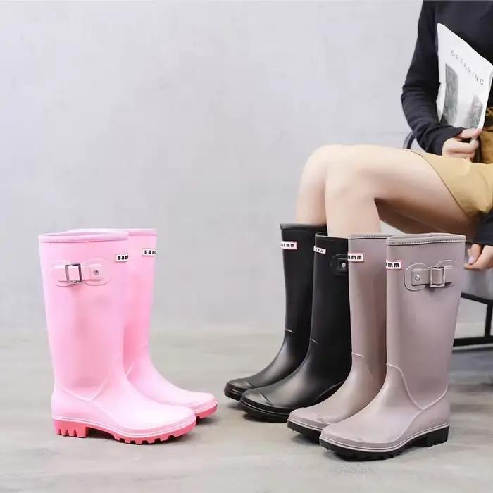 Bottes de pluie imperméables à la mode pour femmes, tige haute, talon carré, couleurs variées, bottes de pluie pour femmes occasions printemps automne