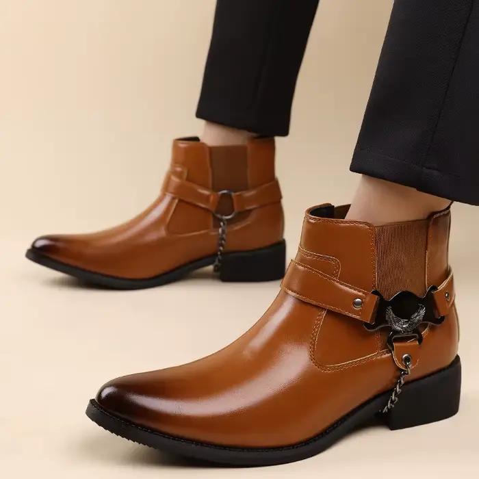 Marque hommes bottes mode pointu chaussons en cuir Style britannique affaires bottines laque