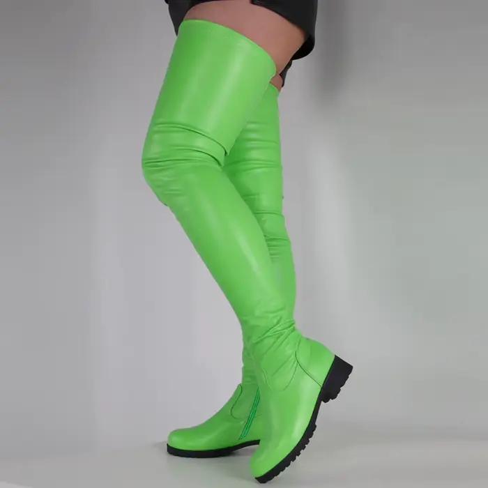 Grande taille 34-46 talons bas bottes longues femmes Stretch cuissardes chaussures