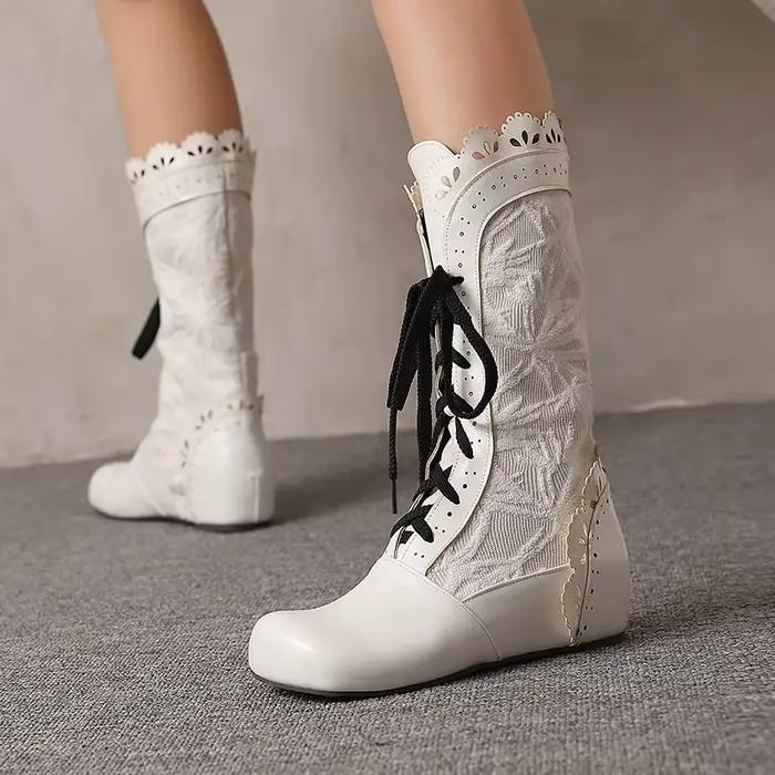 Bottes victoriennes pour femmes, bottines hautes gothiques à lacets, Costume de Cosplay, chaussures Vintage de sorcière médiévale Renaissance