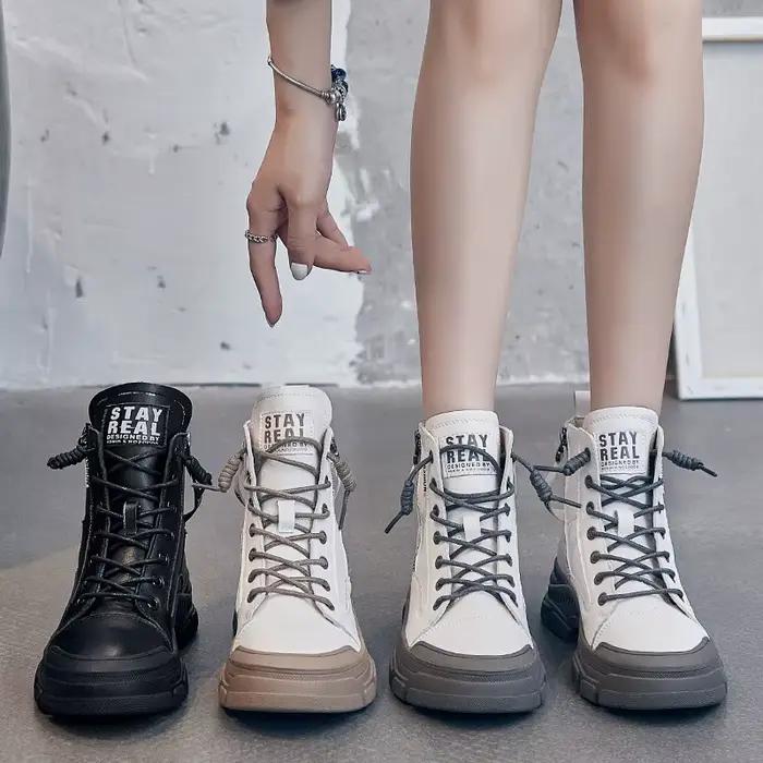 Chaussures de printemps et d'automne en cuir véritable pour femmes, bottines à semelle épaisse, bottines de marque pour dames, A3786