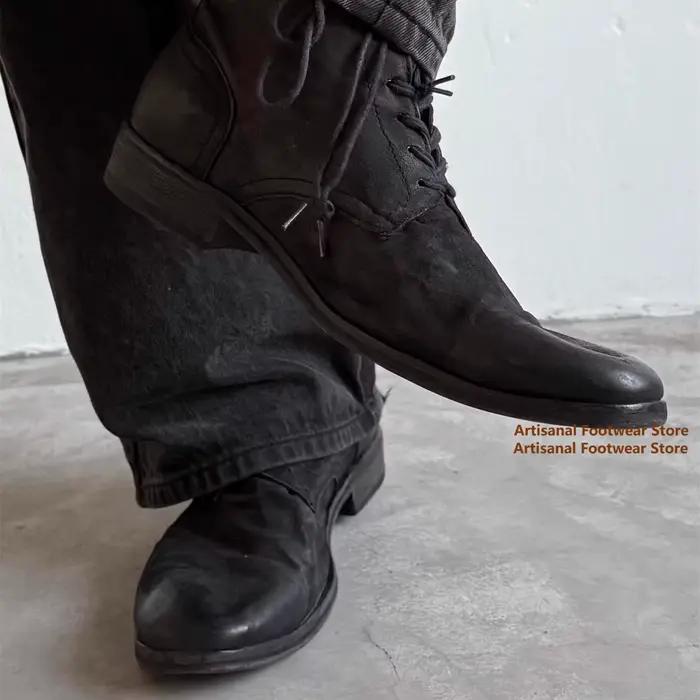Bottes montantes décontractées en cuir souple vintage pour hommes
