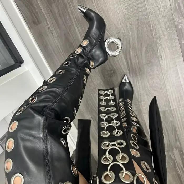 Bottes à talons hauts de style européen et américain, à bout en forme d'œil de poisson, avec fermetures éclair latérales et design mi-hauteur pour femmes