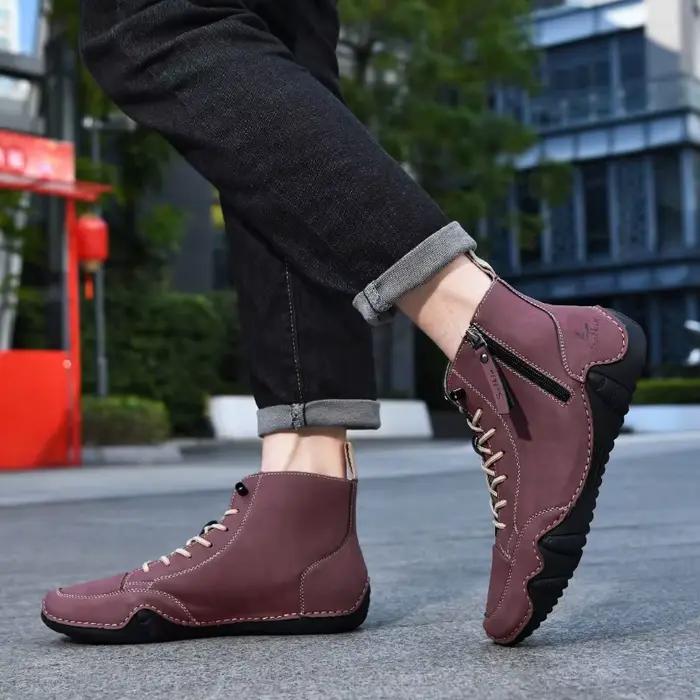 Bottines classiques en cuir faites à la main pour hommes, baskets courtes confortables avec fermeture éclair, à la mode, à plateforme polyvalente, pour l'extérieur, 48, 2025