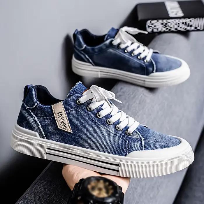 Chaussures de sport décontractées en toile pour homme, bout rond, semelle en PVC, semelle intérieure en tissu, idéales pour le printemps, l'automne et les occasions quotidiennes