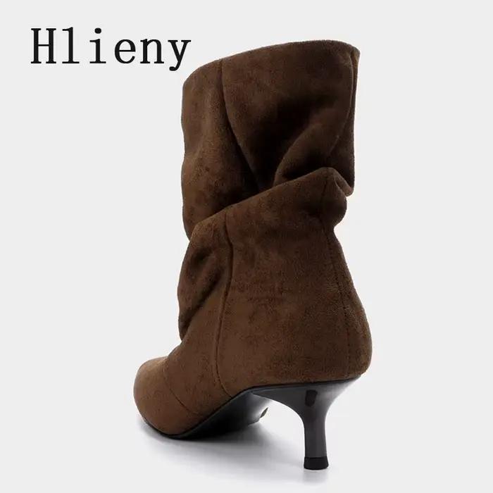Liyke – chaussures d'hiver plissées en daim pour femmes, bottines à bout pointu et talons fins, marron, rétro, élégantes, de créateur