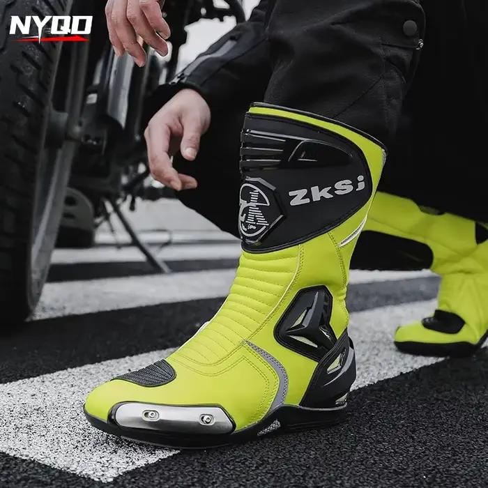Bottes de motocross respirantes en cuir collé pour homme et femme, résistantes à l'usure et sécuritaires pour les courses et randonnées