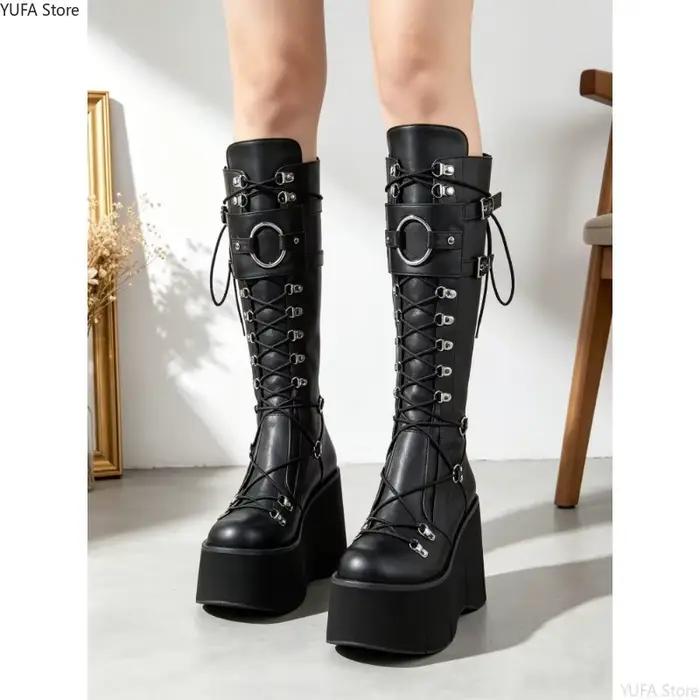 Bottes longues à talons compensés pour femmes