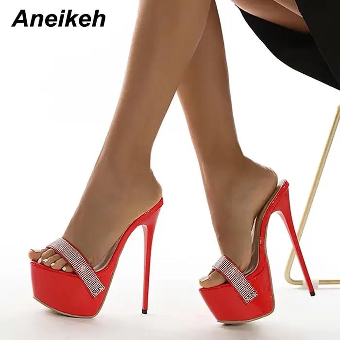Aneikeh Sexy plate-forme Bling Ultra haute Mules pantoufles PU diapositives adulte nouvelle mode chaussures pour femmes été Rome classiques à pois