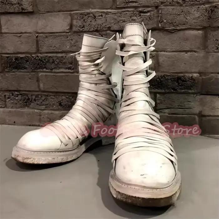 Bottes montantes noires pour hommes à lanières croisées multiples