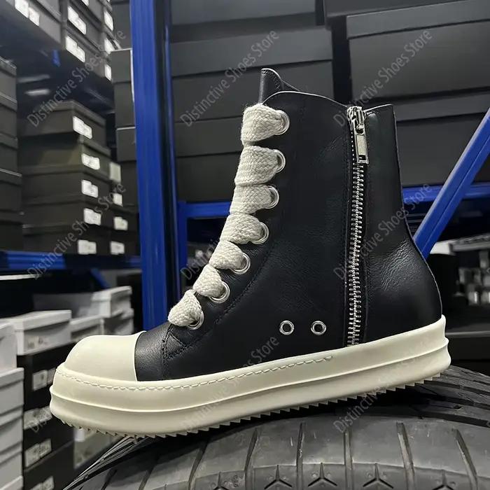 Marque hommes chaussures pour femmes en cuir véritable épais lacet haut bottines Vintage Original luxe haute rue noir baskets