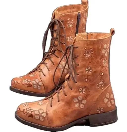 Bottines brodées florales en cuir PU pour femmes grandes tailles bottes d'hiver sexy et confortables pour occasions spéciales