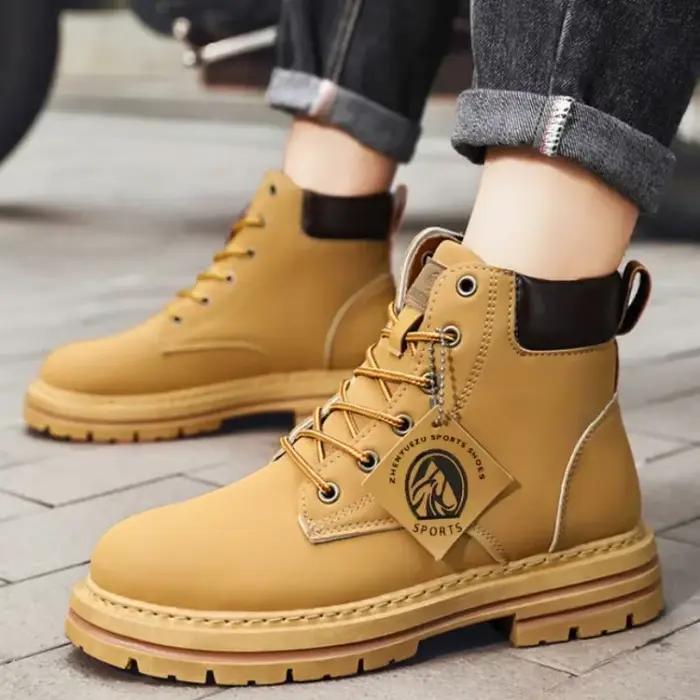 Bottes hautes chaussures en cuir pour hommes mode bottines d'extérieur pour hommes à lacets bottes masculines confortables bottes plates antidérapantes Botas