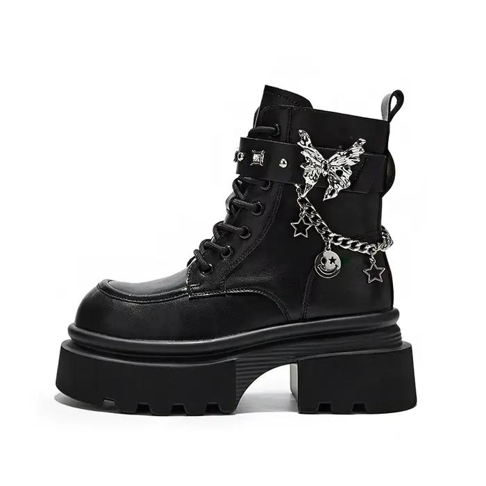 Bottines à plateforme élégantes pour femmes, style Lolita, printemps automne, bout rond, talon élevé, cuir artificiel, peluche doublure, caoutchouc semelle extérieure, polyuréthane semelle intérieure, occassions spéciales