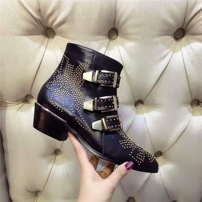 Bottines femme Rivet fleur Susanna clouté bottes de Cowboy haute qualité en cuir véritable chaussures de luxe dames Botines Mujer