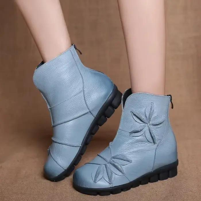2025 bottes à plate-forme femmes à la main en cuir véritable bottines dames chaussures doux rétro chaussures à semelles compensées pour les femmes