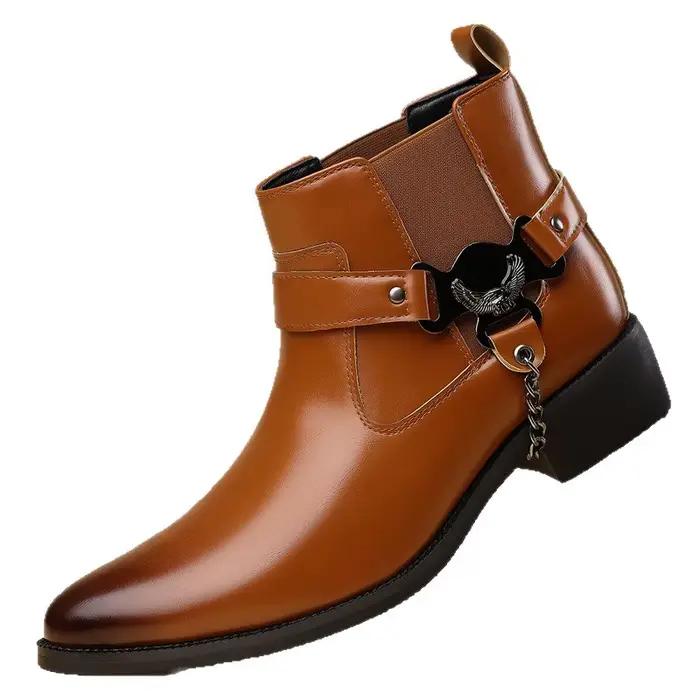 Marque hommes bottes mode pointu chaussons en cuir Style britannique affaires bottines laque