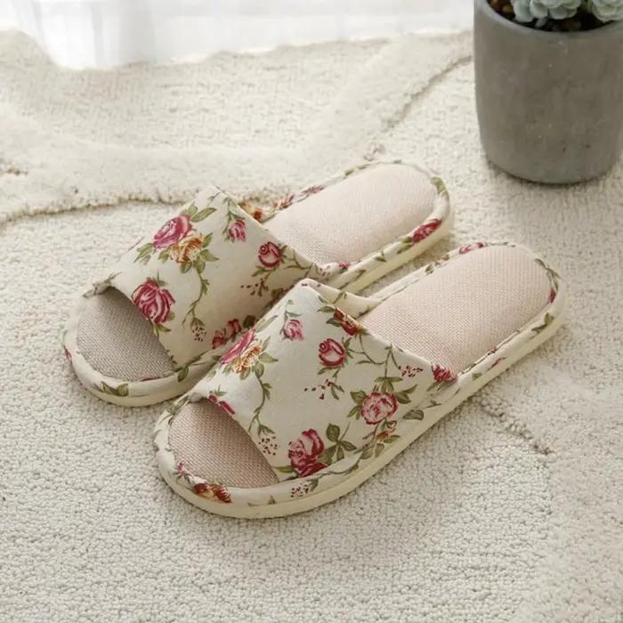 Pantoufles d'intérieur en lin pour hommes et femmes, chaussures anti-alde, sandales de plage, chaussures plates confortables, toboggans respirants pour couples