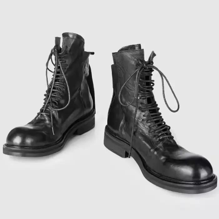 Bottes de moto style britannique pour hommes, bottines en cuir véritable faites à la main, chaussures de loisirs vintage, chaussures de fête à semelle épaisse pour hommes