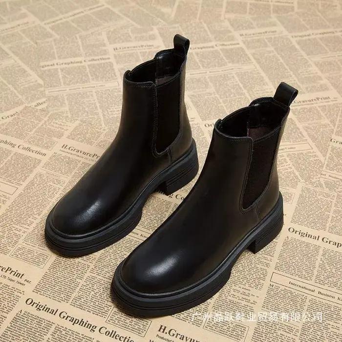 Bottines Chelsea pour femmes, bottines à talons hauts à la mode, talon épais français, bottes noires à talon cheminée, chaussures pour femmes