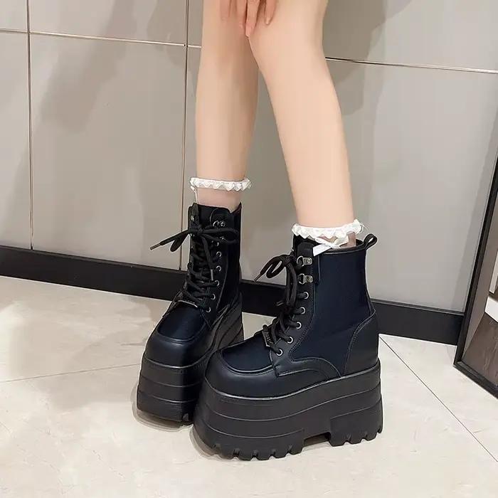 14.5CM femmes bottes automne femmes bottines plate-forme compensées talons hauts chaussons nouveau Design de mode rouge Cosplay chaussures de femmes