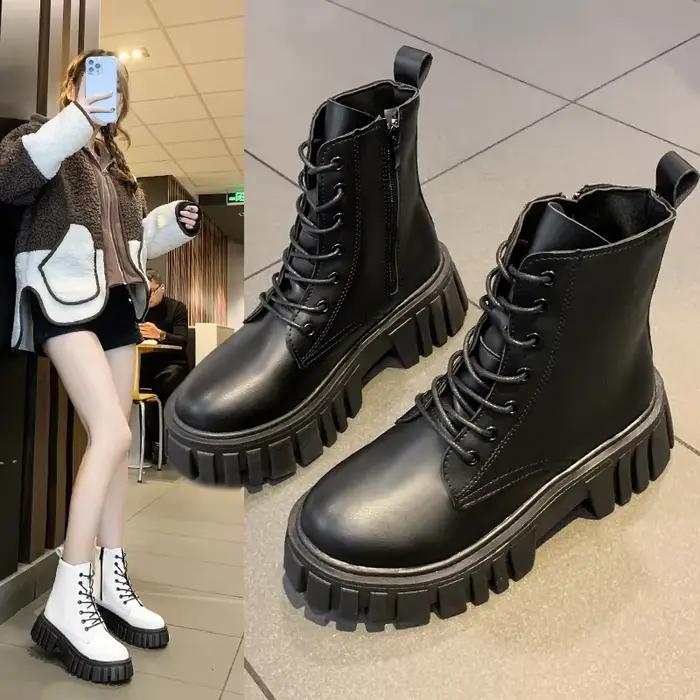 Bottines de Combat blanches à plateforme épaisse pour femmes