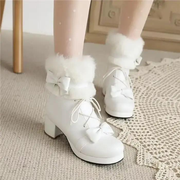 Bottines de luxe à nœud Lolita pour femmes