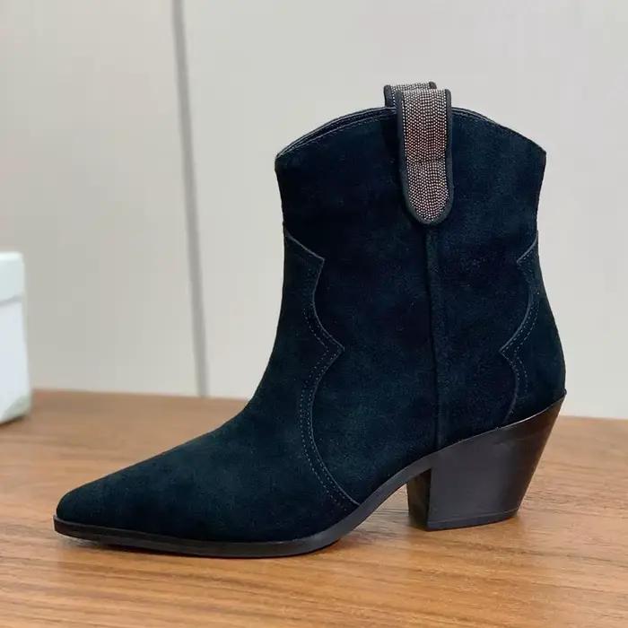 Bottes mi-mollet à talons hauts épais pour femmes