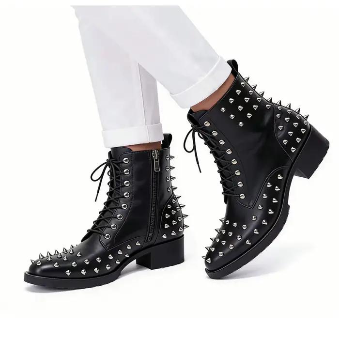 Bottes provocantes pointues en cuir véritable pour hommes, chaussures à rivets, cuir brillant, haute qualité, mode, printemps/automne, bottes chelsea, mi-mollet, semelle en caoutchouc, semelle intérieure en peau de porc, daim de porc douillet, fabrication artisanale