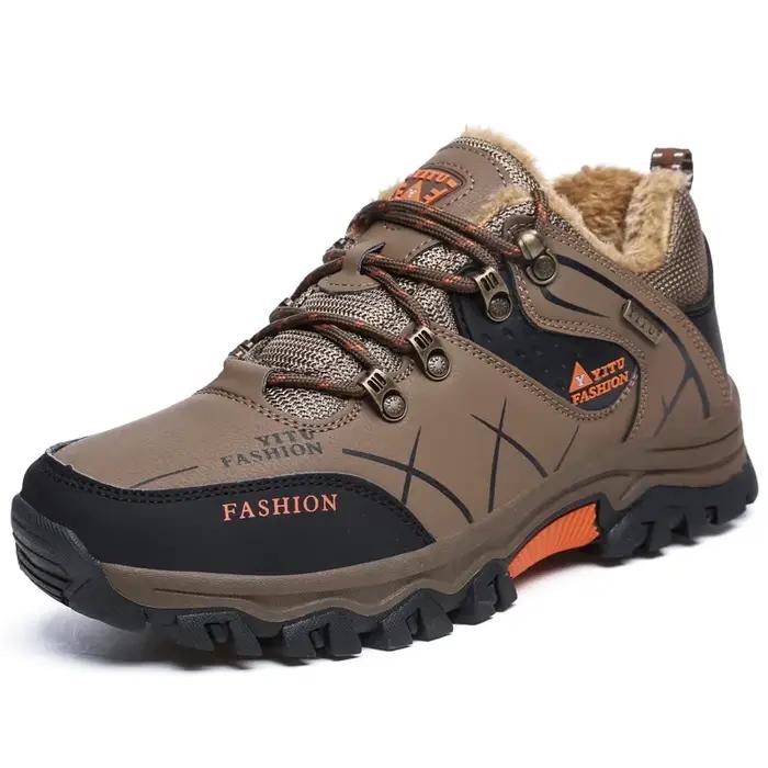 Marque hommes hiver bottes de neige imperméable en cuir baskets Super chaud