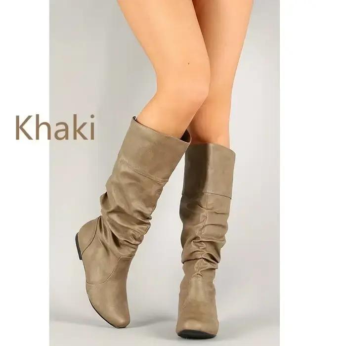 Bottes en cuir mode plissé pour femmes, élégantes et confortables, idéales pour l'hiver, avec des franges et disponible en plusieurs couleurs et tailles