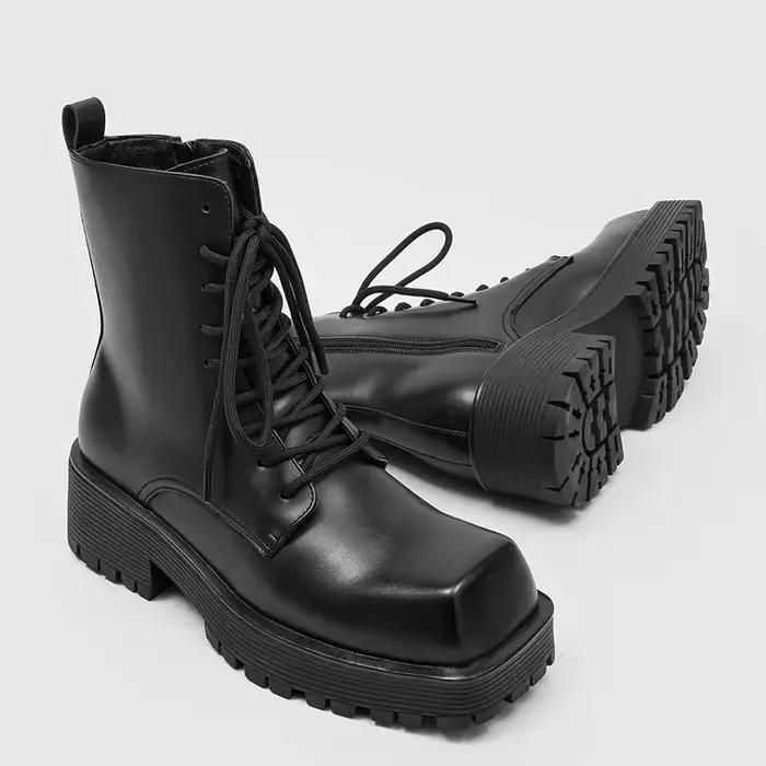 Haute qualité hommes bottes mode confort décontracté haut de gamme bottes courtes design tête carrée en cuir bottines pour hommes botas hombre