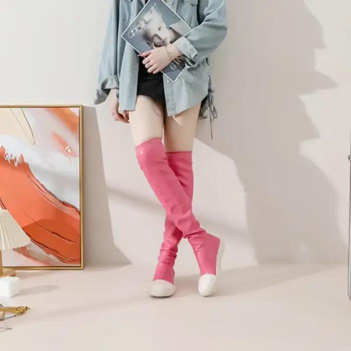 Bottes au-dessus du genou pour femmes, faites à la main, style mature, printemps automne, bout rond, talons bas, bottes extensibles, caoutchouc, occassions spéciales