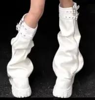 Bottes de combat blanches à plateforme amovible pour femmes, style punk, bottes hautes souples, chaussures confortables pour le style urbain