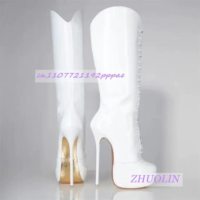 Bottes en cuir verni noir mat à talons fins et plateforme pour femmes, style de rue, printemps/automne, haute qualité, confortable, résistance à l'eau, idéal pour danser et sorties