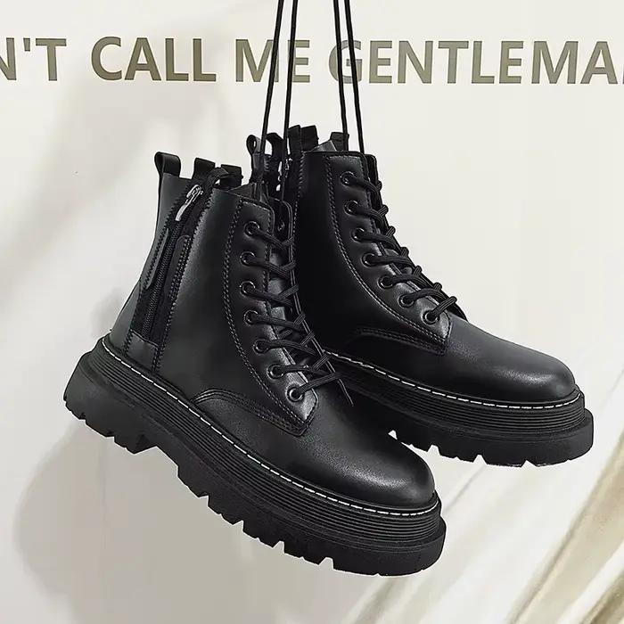 Bottes de travail montantes en cuir noir pour homme élégantes durables et modernes mode britannique usage quotidien occassions spéciales