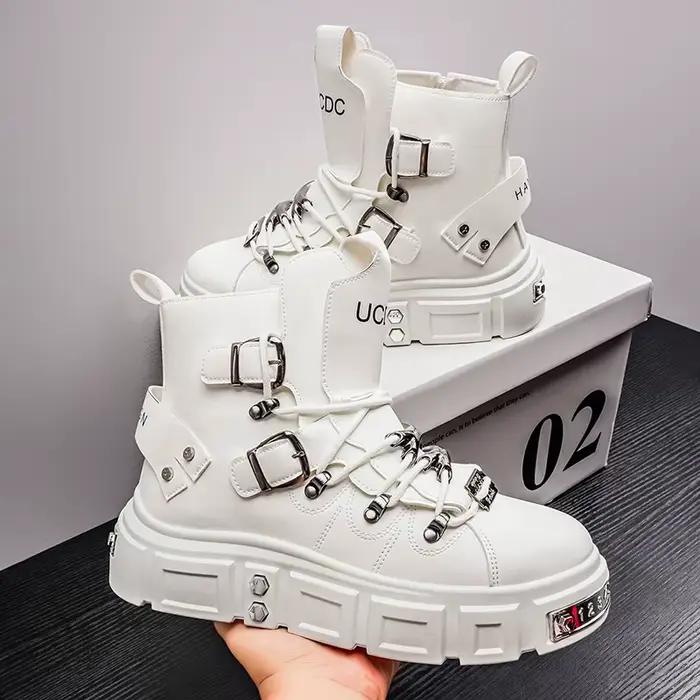 Bottes montantes pour hommes avec doublure en tissu, offrant un confort optimal, respirantes et fraîches, adaptées à la randonnée, au camping et au streetwear urbain, double usage pour le sport et les