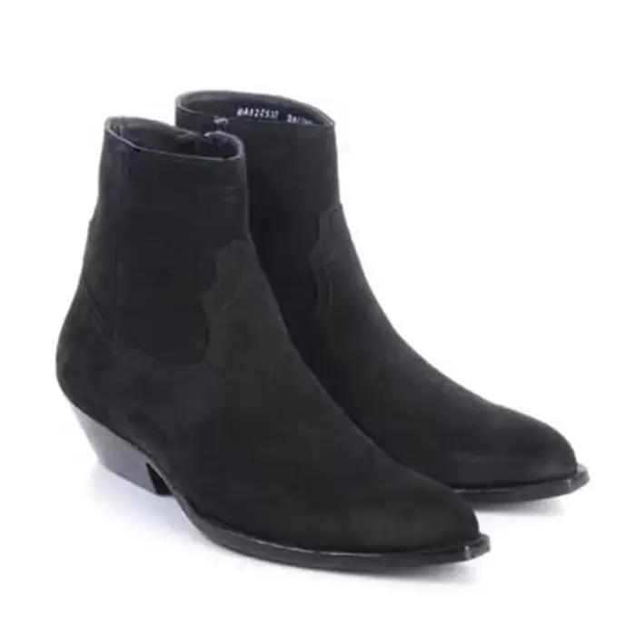 Bottes Chelsea pour Hommes en Nubuck et Daim Bout Pointu Talon Carré Style Défilé Occasions Spéciales