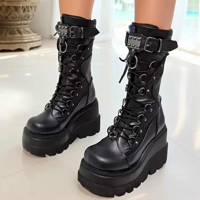 Bottes à plateforme gothiques pour femmes, flambant neuves, à la mode, avec boucle à rivets, Punk, talons hauts, bottes de fête, rue, Cosplay, chaussures pour femmes